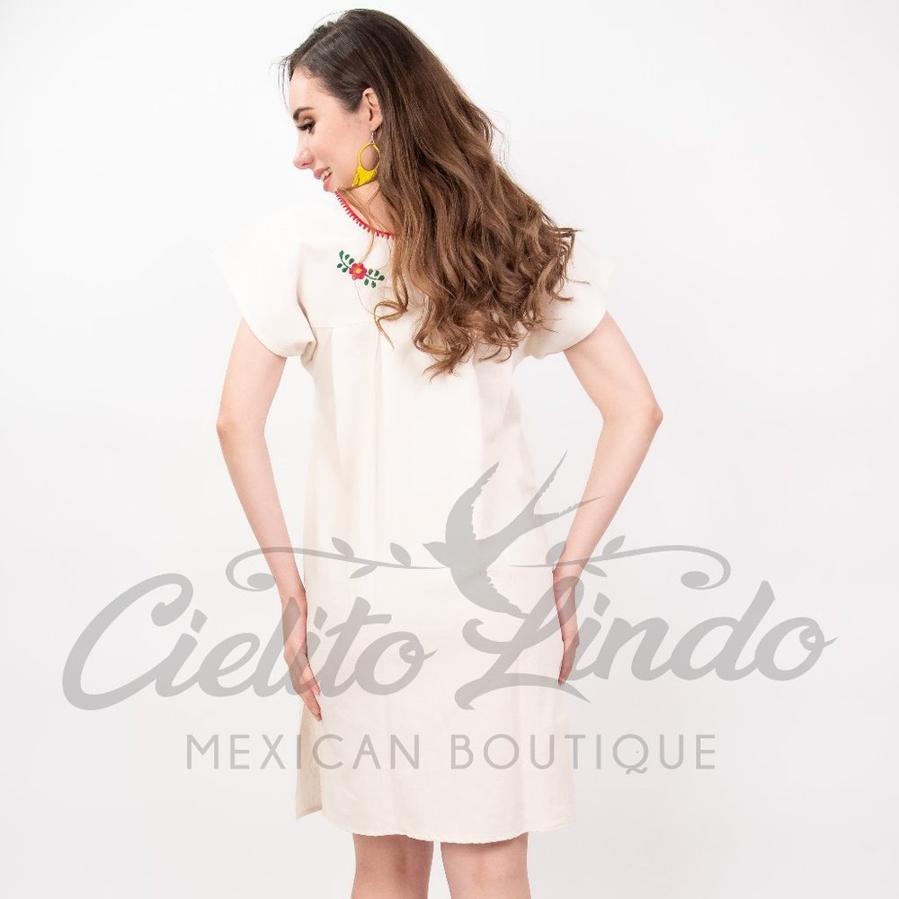 🌵Authentic Mexican Dress Floral Embroidered White - Picture 6 of 8